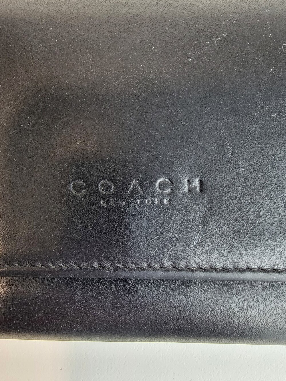 Vtg. Coach New York Trifold Checkbook Wallet Black Glove Leather Stamped Logo - Picture 2 of 10